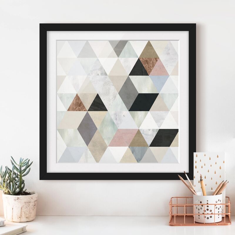 

Póster enmarcado - Watercolor Mosaic With Triangles I Dimensión LxA: 70cm x 70cm, Marco: Negro