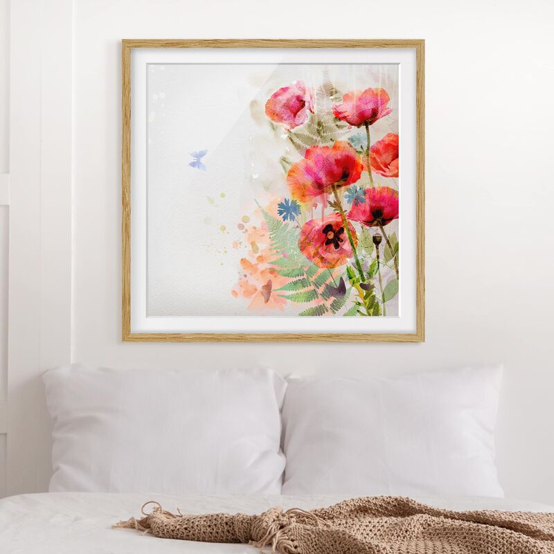 

Póster enmarcado - Watercolor Poppy Flowers Dimensión LxA: 50cm x 50cm, Marco: Roble