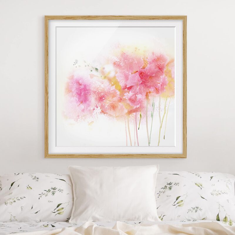

Póster enmarcado - Watercolor Flowers Peonies Dimensión LxA: 70cm x 70cm, Marco: Roble