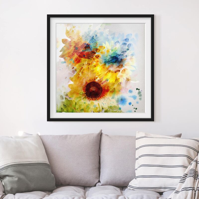 

Póster enmarcado - Watercolor Sunflowers Dimensión LxA: 30cm x 30cm, Marco: Negro