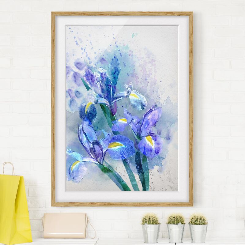 

Póster enmarcado - Watercolor Flowers Iris Dimensión LxA: 70cm x 50cm, Marco: Roble