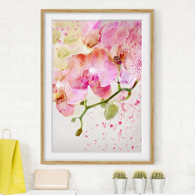 

Póster enmarcado - Watercolor Flowers Orchids Dimensión LxA: 40cm x 30cm, Marco: Roble