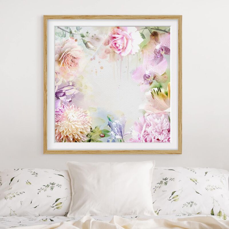 

Póster enmarcado - Watercolor Mix Of Pastel Blossoms Dimensión LxA: 70cm x 70cm, Marco: Roble