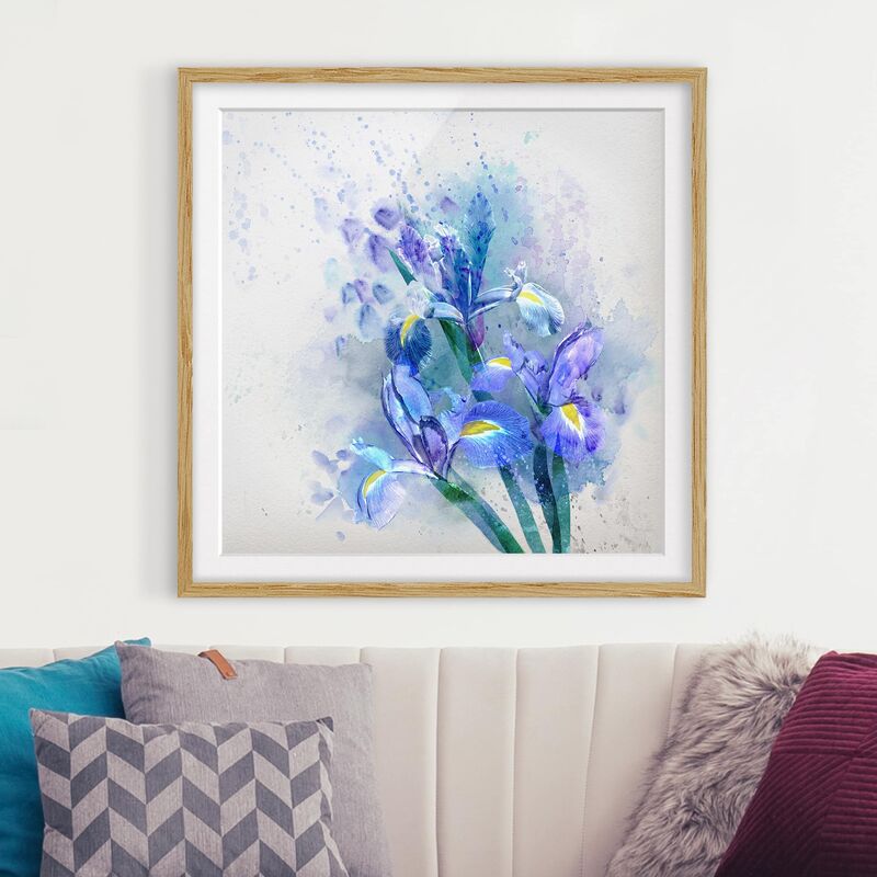 

Póster enmarcado - Watercolor Flowers Iris Dimensión LxA: 50cm x 50cm, Marco: Roble