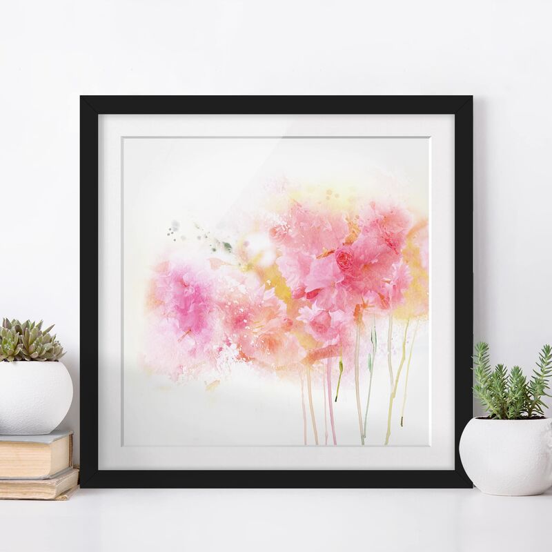 

Póster enmarcado - Watercolor Flowers Peonies Dimensión LxA: 50cm x 50cm, Marco: Negro