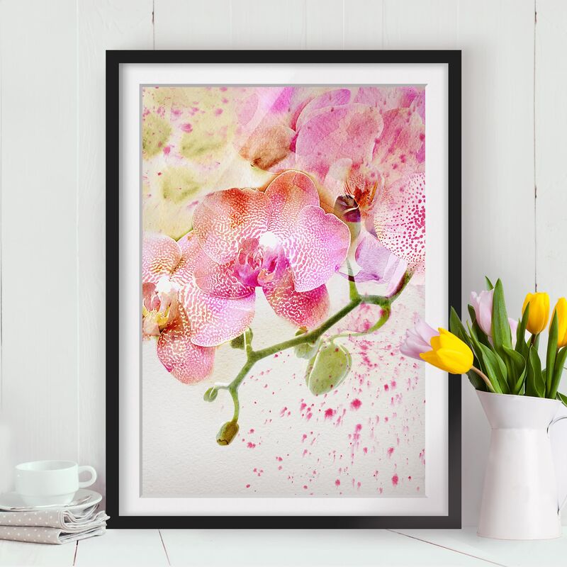 

Póster enmarcado - Watercolor Flowers Orchids Dimensión LxA: 100cm x 70cm, Marco: Negro