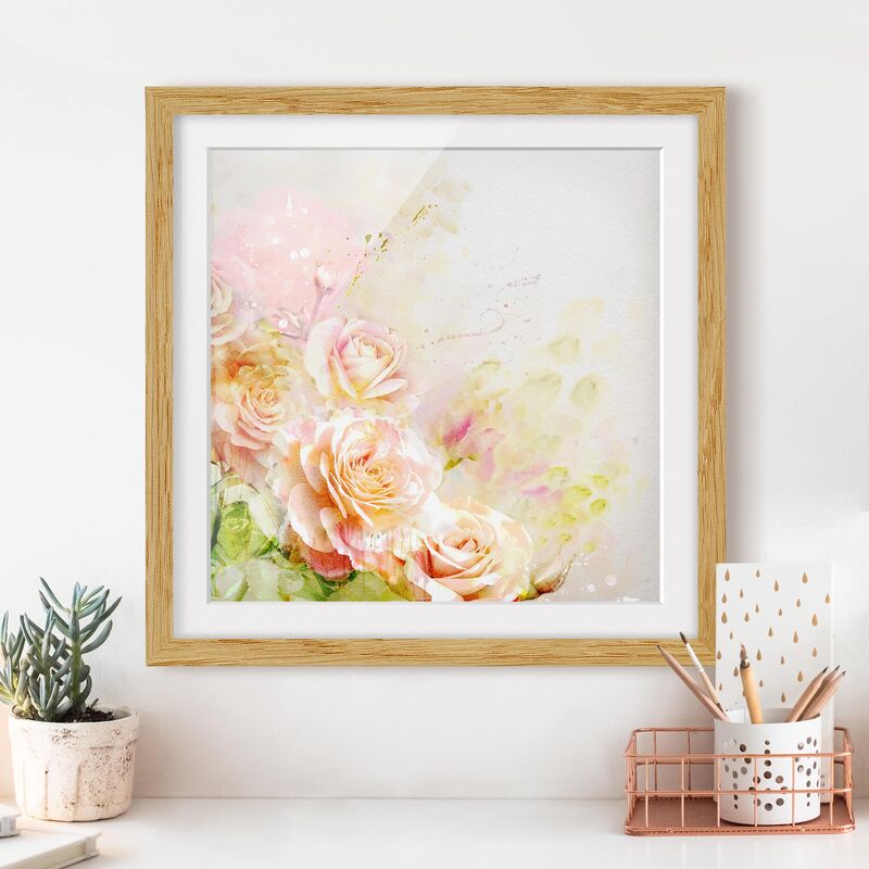 

Póster enmarcado - Watercolor Roses Composition Dimensión LxA: 30cm x 30cm, Marco: Roble