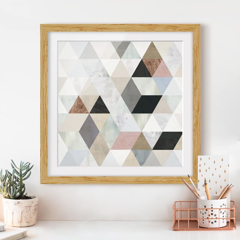 

Póster enmarcado - Watercolor Mosaic With Triangles I Dimensión LxA: 30cm x 30cm, Marco: Roble