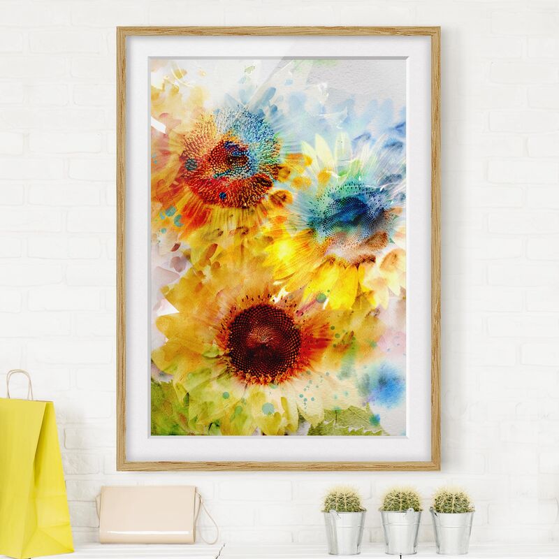 

Póster enmarcado - Watercolor Sunflowers Dimensión LxA: 24cm x 18cm, Marco: Roble