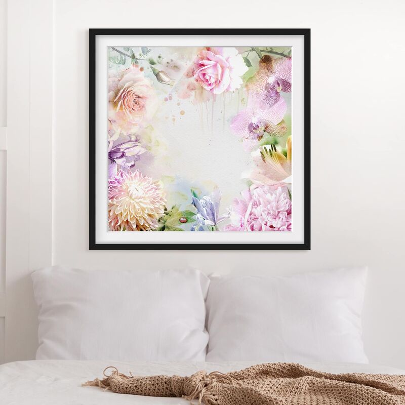 

Póster enmarcado - Watercolor Mix Of Pastel Blossoms Dimensión LxA: 50cm x 50cm, Marco: Negro