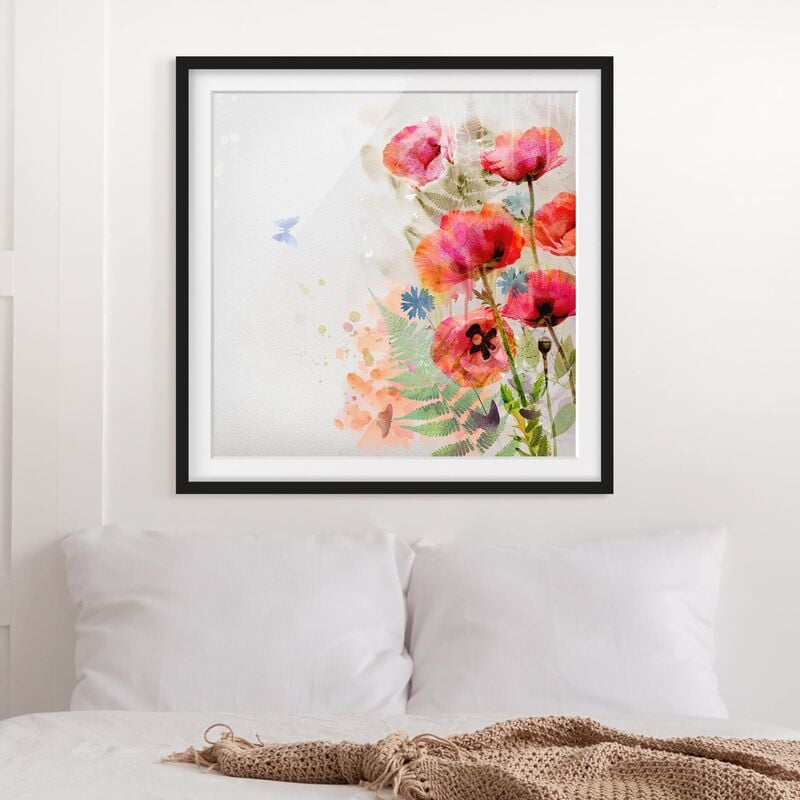 

Póster enmarcado - Watercolor Poppy Flowers Dimensión LxA: 20cm x 20cm, Marco: Negro