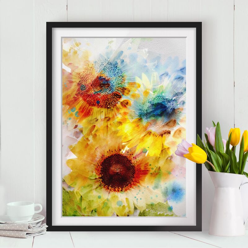 

Póster enmarcado - Watercolor Sunflowers Dimensión LxA: 40cm x 30cm, Marco: Negro