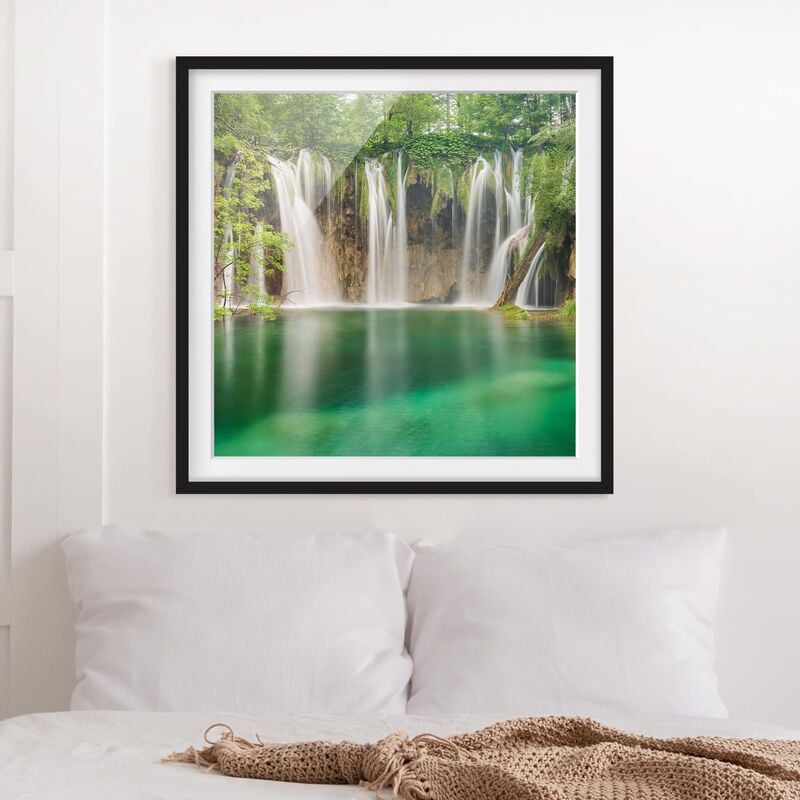 

Póster enmarcado - Waterfall Plitvice Lakes Dimensión LxA: 20cm x 20cm, Marco: Negro