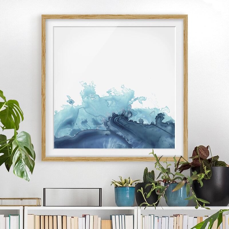 

Póster enmarcado - Wave Watercolor Blue I Dimensión LxA: 20cm x 20cm, Marco: Roble