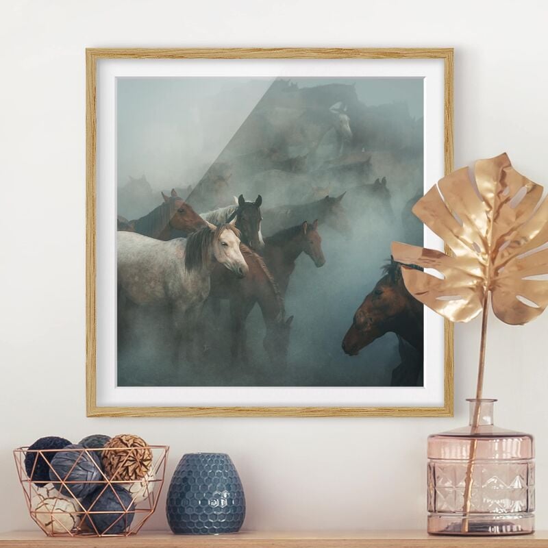 

Póster enmarcado - Wild Horses Dimensión LxA: 70cm x 70cm, Marco: Roble