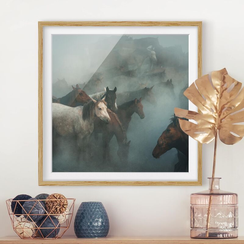 

Póster enmarcado - Wild Horses Dimensión LxA: 20cm x 20cm, Marco: Roble