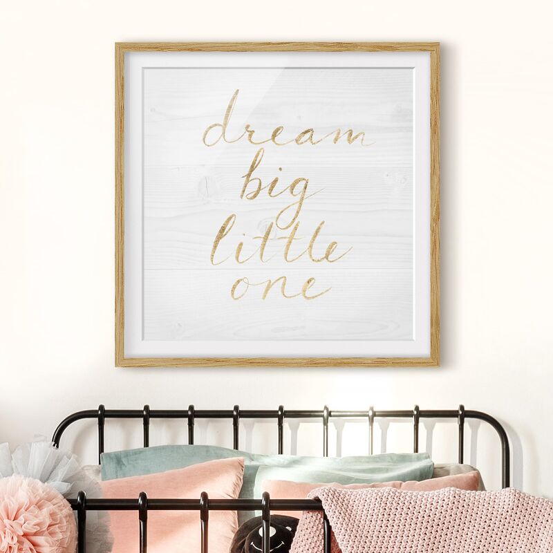 

Póster enmarcado - Wooden Wall White - Dream Big Dimensión LxA: 20cm x 20cm, Marco: Roble