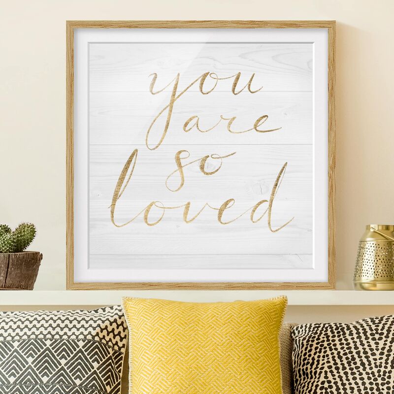 

Póster enmarcado - Wooden Wall White - Loved Dimensión LxA: 30cm x 30cm, Marco: Roble