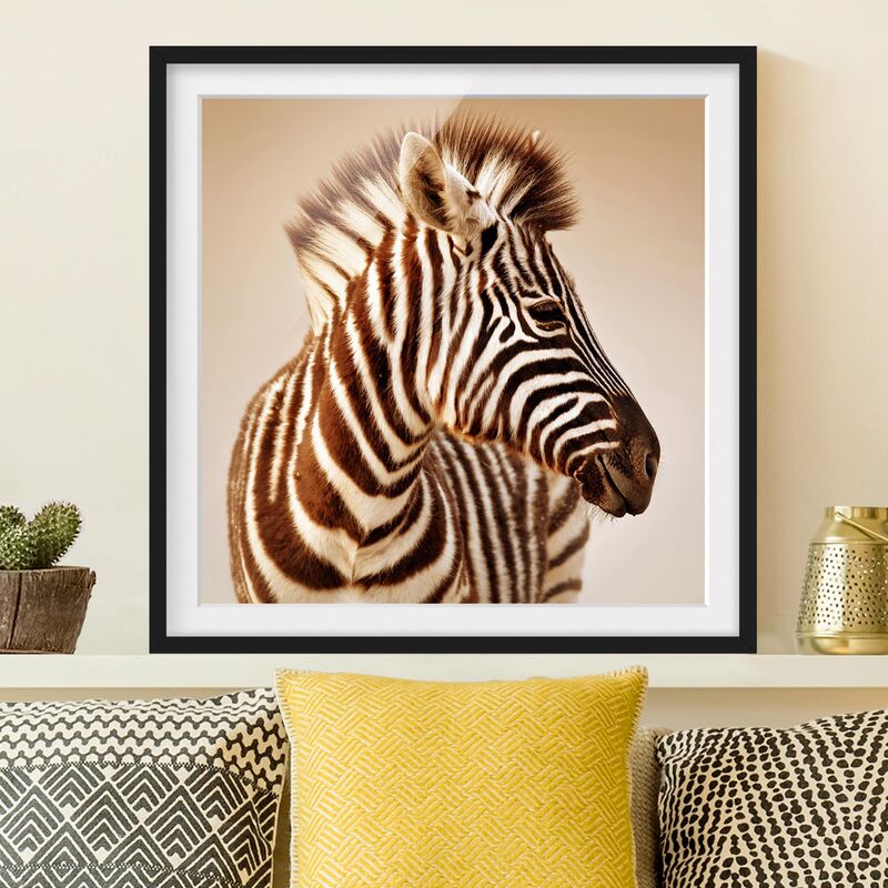 

Póster enmarcado - Zebra Baby Portrait Dimensión LxA: 20cm x 20cm, Marco: Negro