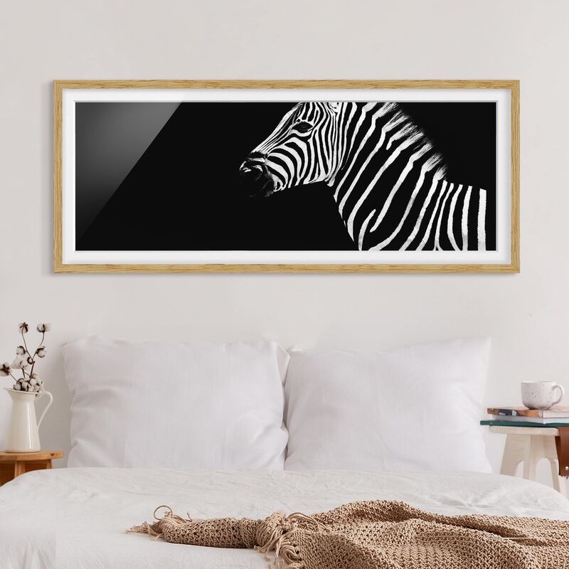 

Póster enmarcado - Zebra Safari Art Dimensión LxA: 50cm x 130cm, Marco: Roble
