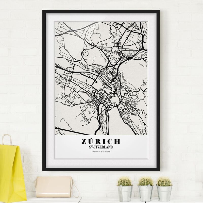 

Póster enmarcado - Zurich City Map - Classic Dimensión LxA: 70cm x 50cm, Marco: Negro