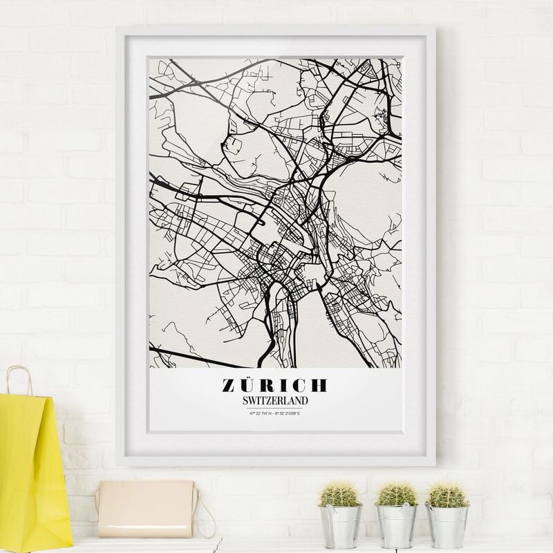 

Póster enmarcado - Zurich City Map - Classic Dimensión LxA: 24cm x 18cm, Marco: Roble