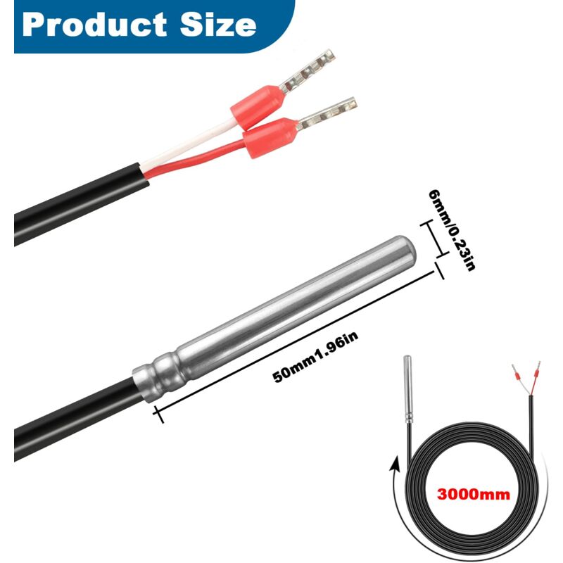 PT1000 Capteur De Température Étanche 3 M PT1000 Capteur de Température Solaire avec Câble en PVC 125 °C Température Numérique Étanche en Acier