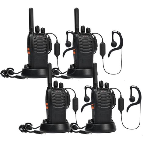 PT88E PMR446 Walkie Talkie senza licenza a 16 canali, ricaricabile con caricabatterie USB, torcia a LED, walkie talkie professionale con auricolare per famiglia, scuola (4 pezzi, nero)