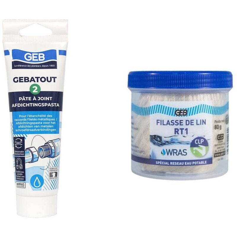 Pâte à joint GEB atout 125 gr et son Dévidoir de 80 gr filasse de lin RT1 GEB