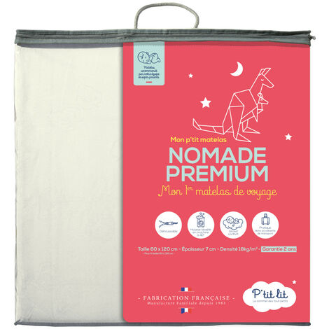P'tit Lit - Matelas de Voyage Bébé  - Pliant - 60x120 cm - Epaisseur 7 cm : Moelleux et confortable - Pliable : Idéal pour couchage d'appoint