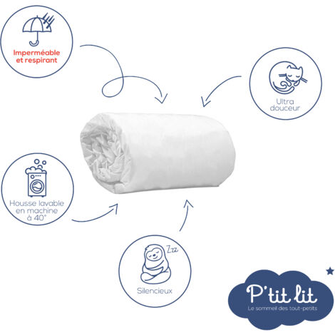 P'tit lit - Protège Matelas Bébé Bamboo  Alèse Imperméable 70x140 cm - Viscose Douce et Soyeuse - Sans traitement chimique - Respirant et Silencieux - Oeko Tex®