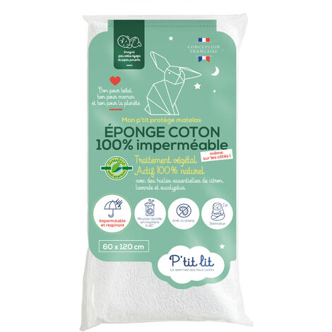P'tit lit - Protège Matelas Bébé Éponge 100% Coton 70x140 cm  Greenfirst® : Traitement Végétal 100% Naturel contre les Acariens  Alèse 100% Imperméable - Absorbant et Silencieux - Oeko Tex®