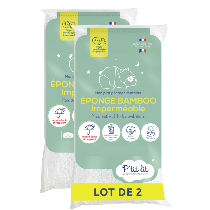 P'tit Lit - Lot de 2 - Protège Matelas Bébé Bamboo 70x140 cm Alèse Imperméable - Silencieux - Sans traitement chimique - Oeko Tex®