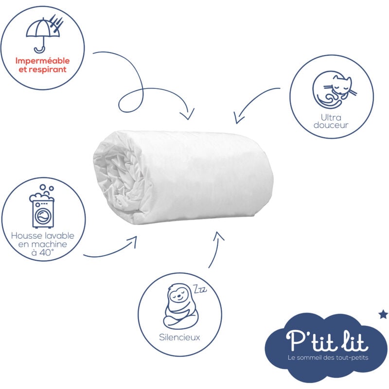 P'tit Lit - Protège Matelas Bébé Bamboo Alèse Imperméable 70x140 cm - Viscose Douce et Soyeuse - Sans traitement chimique - Respirant et Silencieux