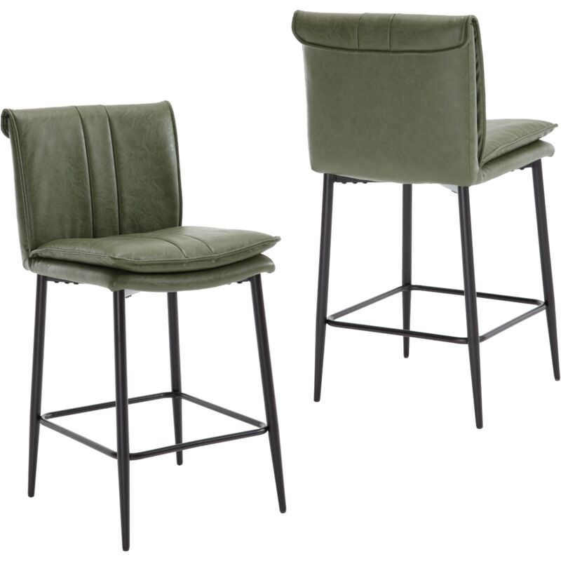 Bar Stools Set Of 2 In Pu Leather Kitchen Counter Chairs Upholstered With Backrest Breakfast Bar Chairs For Home Bar Dining Room, Green, Wahson
