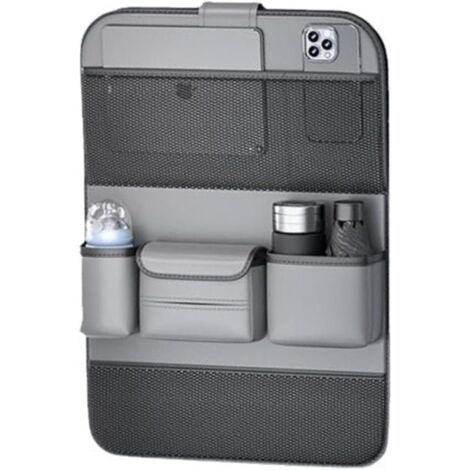 PU cuir siège de voiture sac de rangement de dossier grande capacité Multi-Pocket dossier organisateur Table à manger pliable plateau de tablette sac suspendu (gris)