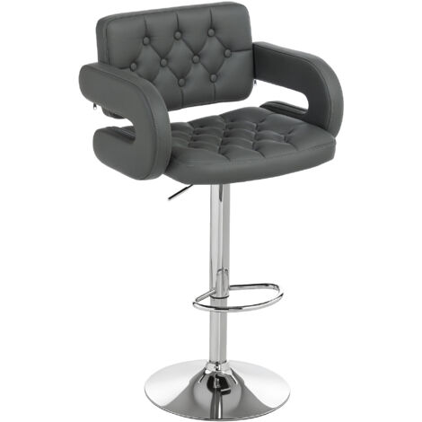 PU Leather Upholstered Swivel Bar Stool, Height Adjustable with Back, Armrest, Footrest, Grey