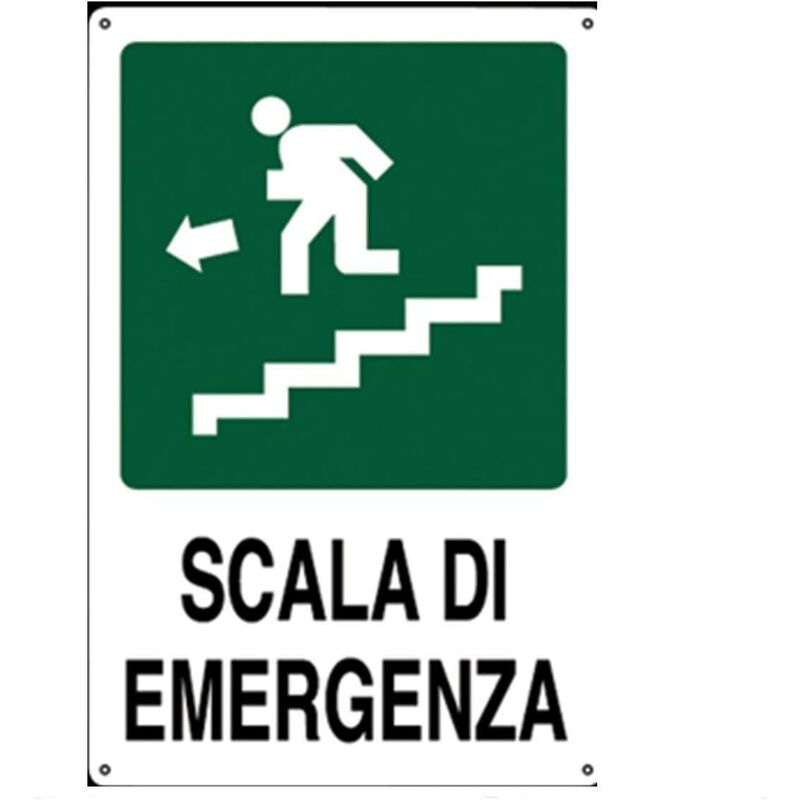 Image of Cartello metallico scala emergenza con uomo freccia a sinistra 300X200MM - Pubblicentro