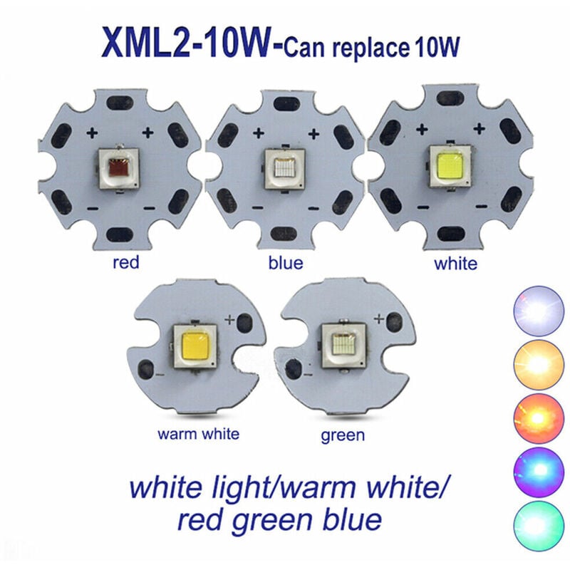 Tophomer - Puce diode led émettrice 10W Haute Puissance xml T6 U2 (Lumière bleue) avec socle en aluminium 16mm 1PC