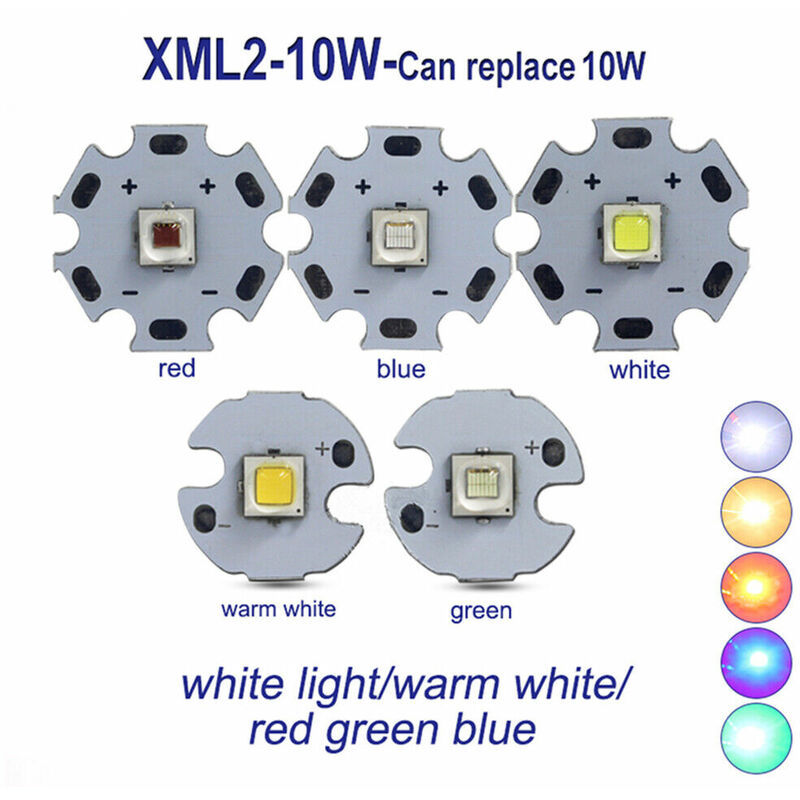 Tophomer - Puce diode led émettrice 10W Haute Puissance xml T6 U2 (Lumière bleue) avec socle en aluminium 20mm 1PC