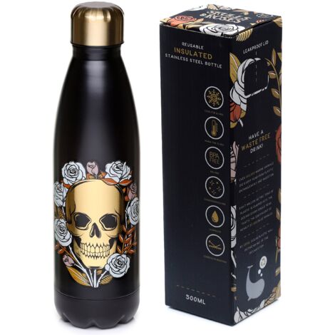 Puckator Bottiglia Termica Acciaio 500ml - Teschi con Rose