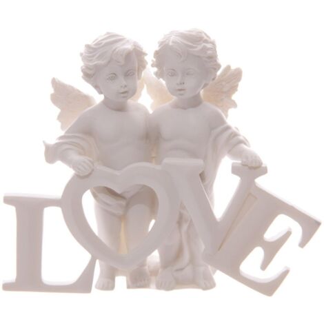 Puckator Cherubs Pair Holding Love Letters CHE82-Coppia d'angioletti Che reggono Le Lettere, PVC, Bianco, 11,5 x 4 x 9,5 cm
