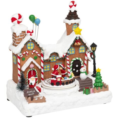 Pueblo iluminado Papá Noel tren muñeco de nieve 11 LED musicales y  - Atmosphera créateur d'intérieur