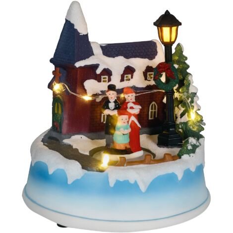Pueblo Navideño con Luces LED Coro Giratorio Música para Decoración Navidad en Salón Dormitorio Multicolor