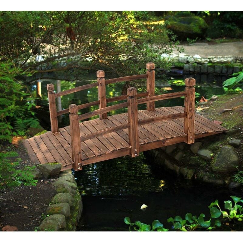 

Puente de Jardín Madera para Estanque Jardín Hogar Decorativo con Barandilla 150x67x55 cm (Marrón)