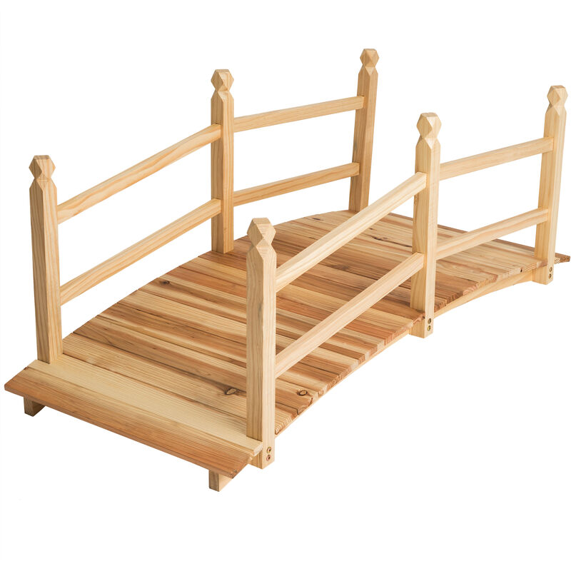 

Tectake - Puente de madera para jardín 140cm largo - puente decorativo para exterior, puente de tablones de madera de pino curvo elegante, mueble