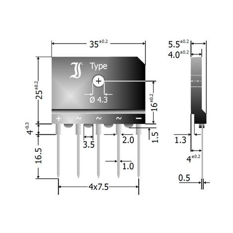 Puente Rectificador TRIFASICO 1000V 25A (370A) 5 Hilos