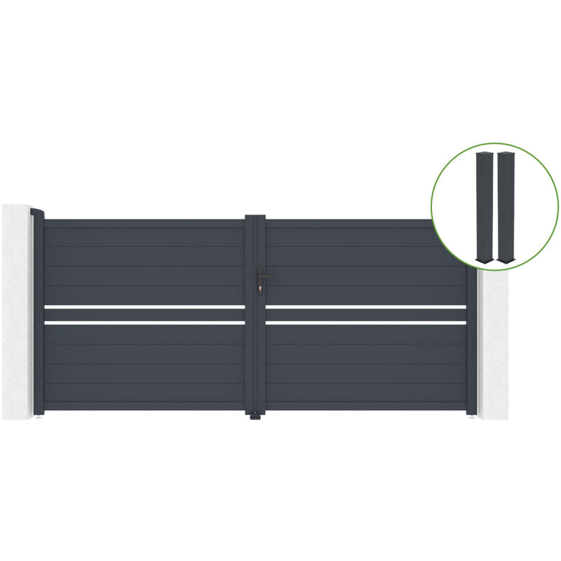 Casanoov - Portail battant 3,5m cimone H.160cm alu gris + 2 poteaux 20x20cm H.190cm