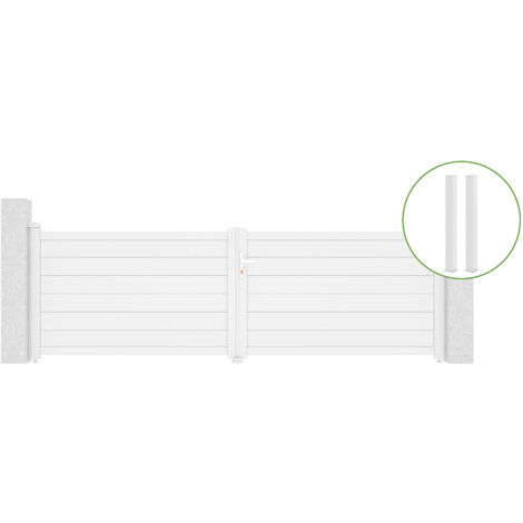 Puerta abatible 3,5m EIGER H.115cm aluminio blanco + 2 postes 15x15cm H.166cm BL
