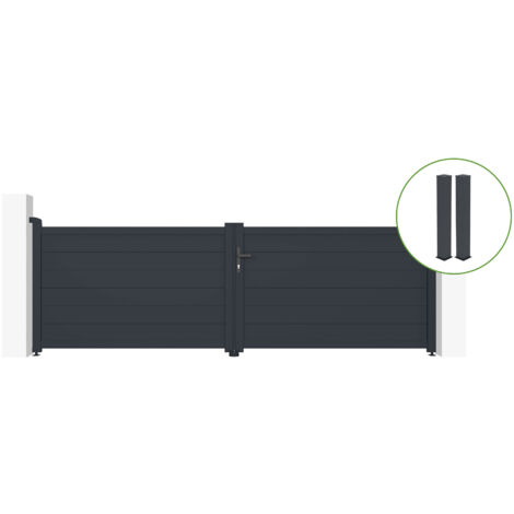 Puerta abatible 3,5m EIGER H.115cm aluminio gris + 2 postes 20x20cm H.166cm